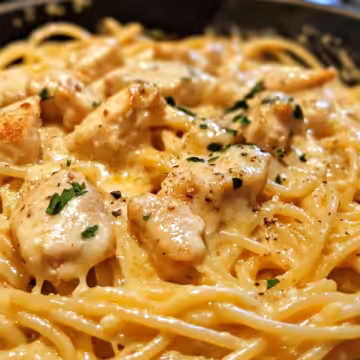 Spicy Cajun Three Cheese Chicken Spaghetti In Garlic Parmesan Cream taken with iphone 15 pro max --iw 2 --ar 4:5 --v 6.1 --raw