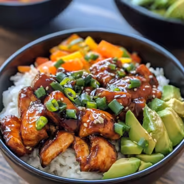 Sticky Chicken Bowls Recipe taken with iphone 15 pro max --iw 2 --ar 4:5 --v 6.1 --raw