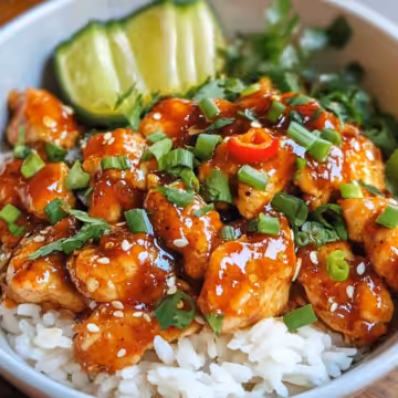 Sweet Chili Chicken Rice Bowls taken with iphone 15 pro max --iw 2 --ar 4:5 --v 6.1 --raw