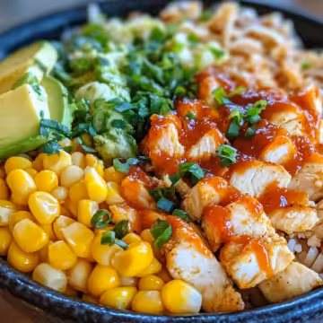 Tasty Street Corn Chicken Bowl taken with iphone 15 pro max --iw 2 --ar 4:5 --v 6.1 --raw