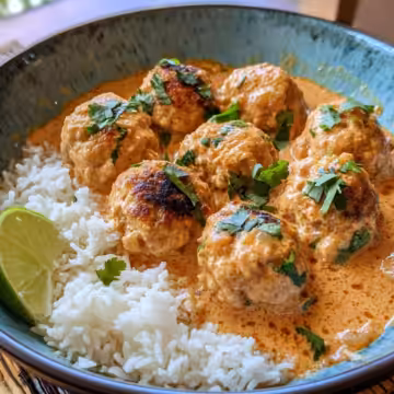 Thai Chicken Meatballs In Coconut Curry taken with iphone 15 pro max --iw 2 --ar 4:5 --v 6.1 --raw