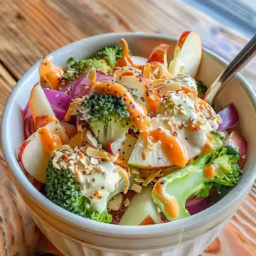 Apple Broccoli Salad taken with iphone 15 pro max --iw 2 --ar 4:5 --v 6.0 --raw