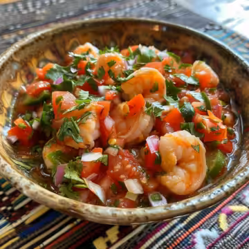 Authentic Mexican Shrimp Ceviche taken with iphone 15 pro max --iw 2 --ar 4:5 --v 6.0 --raw
