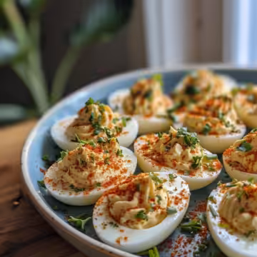 Bayou-Inspired Deviled Eggs taken with iphone 15 pro max --iw 2 --ar 4:5 --v 6.0 --raw