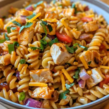 BBQ Chicken Ranch Pasta Salad taken with iphone 15 pro max --iw 2 --ar 4:5 --v 6.0 --raw