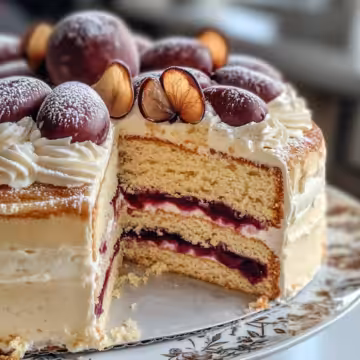 Bee Sting Cake with Plum taken with iphone 15 pro max --iw 2 --ar 4:5 --v 6.1 --raw