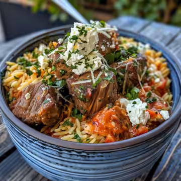Beef Giouvetsi (Greek Beef Orzo Pasta) Recipe taken with iphone 15 pro max --iw 2 --ar 4:5 --v 6.0 --raw