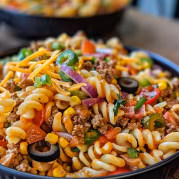 Big Mac Pasta Salad taken with iphone 15 pro max --iw 2 --ar 4:5 --v 6.0 --raw