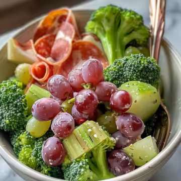 Broccoli Grape Salad taken with iphone 15 pro max --iw 2 --ar 4:5 --v 6.0 --raw