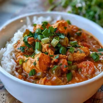 Cajun Chicken Étouffée Over Rice taken with iphone 15 pro max --iw 2 --ar 4:5 --v 6.0 --raw