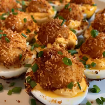 Cajun Fried Deviled Eggs taken with iphone 15 pro max --iw 2 --ar 4:5 --v 6.0 --raw