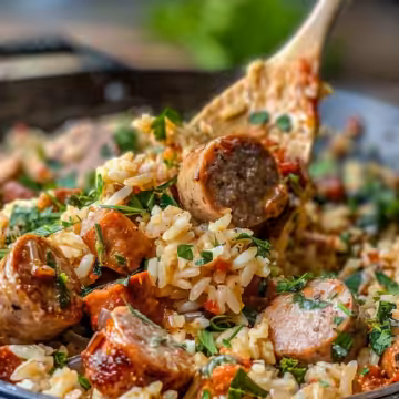 Cajun Sausage and Rice Skillet (One-Pan Dinner in 30 minutes!) taken with iphone 15 pro max --iw 2 --ar 4:5 --v 6.0 --raw