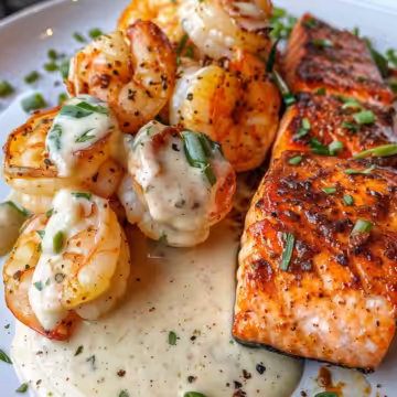 Cajun Shrimp and Salmon with Garlic Cream Sauce taken with iphone 15 pro max --iw 2 --ar 4:5 --v 6.0 --raw