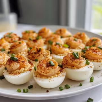 Cajun Shrimp Deviled Eggs taken with iphone 15 pro max --iw 2 --ar 4:5 --v 6.0 --raw