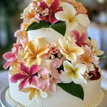 Cake hawaiian Wedding Cake taken with iphone 15 pro max --iw 2 --ar 4:5 --v 6.1 --raw