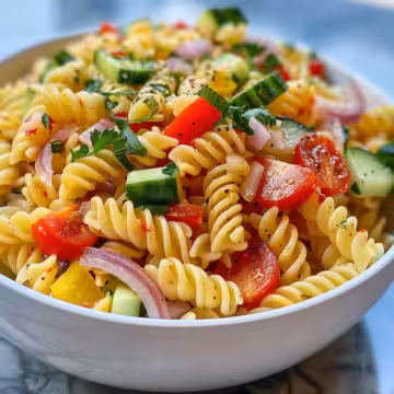 California Pasta Salad taken with iphone 15 pro max --iw 2 --ar 4:5 --v 6.0 --raw