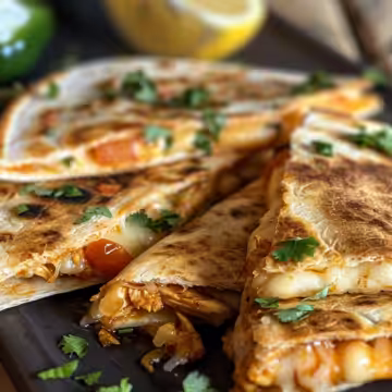 Cheesy Hot Honey Chicken Quesadillas taken with iphone 15 pro max --iw 2 --ar 4:5 --v 6.0 --raw