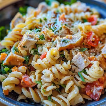 Chicken Club Pasta Salad taken with iphone 15 pro max --iw 2 --ar 4:5 --v 6.0 --raw