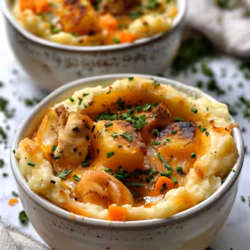Chicken Mashed Potato Bowls taken with iphone 15 pro max --iw 2 --ar 4:5 --v 6.0 --raw