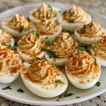 Chili Garlic Deviled Eggs taken with iphone 15 pro max --iw 2 --ar 4:5 --v 6.0 --raw