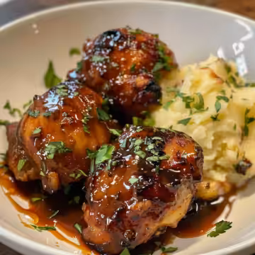 Chipotle Honey Chicken Thighs with Smoked Gouda Mashed Potatoes taken with iphone 15 pro max --iw 2 --ar 4:5 --v 6.0 --raw