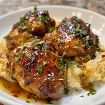 Chipotle Honey Chicken Thighs with Smoked Gouda Mashed Potatoes taken with iphone 15 pro max --iw 2 --ar 4:5 --v 6.0 --raw