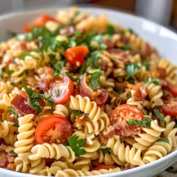Classic Gluten Free Dairy Free BLT Pasta Salad taken with iphone 15 pro max --iw 2 --ar 4:5 --v 6.0 --raw