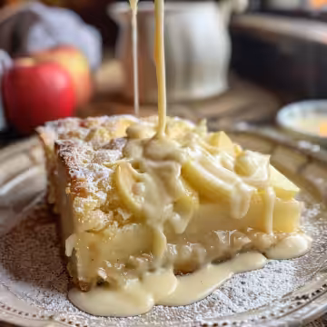 Classic Irish Apple Cake with Custard Sauce taken with iphone 15 pro max --iw 2 --ar 4:5 --v 6.0 --raw