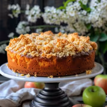 Classic Irish Apple Cake with Streusel Topping taken with iphone 15 pro max --iw 2 --ar 4:5 --v 6.0 --raw