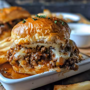 Comforting French Onion Beef Sloppy Joes taken with iphone 15 pro max --iw 2 --ar 4:5 --v 6.0 --raw