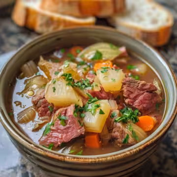 Corned Beef and Cabbage Soup taken with iphone 15 pro max --iw 2 --ar 4:5 --v 6.0 --raw