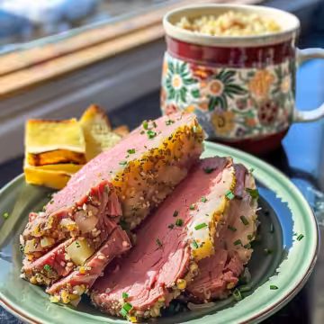 Corned Beef in the Slow Cooker taken with iphone 15 pro max --iw 2 --ar 4:5 --v 6.0 --raw