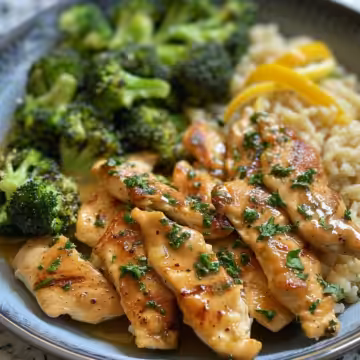 Cowboy Butter Lemon Bowtie Chicken with Broccoli taken with iphone 15 pro max --iw 2 --ar 4:5 --v 6.0 --raw