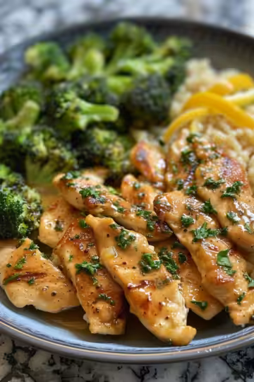 Cowboy Butter Lemon Bowtie Chicken with Broccoli taken with iphone 15 pro max --iw 2 --ar 4:5 --v 6.0 --raw