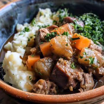 Cozy Slow Cooker Irish Lamb Stew with Colcannon taken with iphone 15 pro max --iw 2 --ar 4:5 --v 6.0 --raw