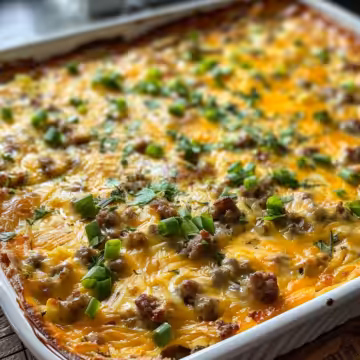 Cream Cheese Sausage Egg Hashbrown Casserole taken with iphone 15 pro max --iw 2 --ar 4:5 --v 6.0 --raw