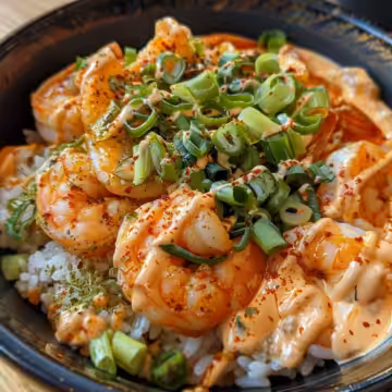 Creamy Bang Bang Shrimp Bowl taken with iphone 15 pro max --iw 2 --ar 4:5 --v 6.0 --raw