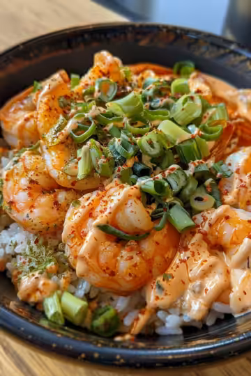 Creamy Bang Bang Shrimp Bowl taken with iphone 15 pro max --iw 2 --ar 4:5 --v 6.0 --raw