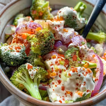 Creamy Broccoli Salad with Greek Yogurt taken with iphone 15 pro max --iw 2 --ar 4:5 --v 6.0 --raw