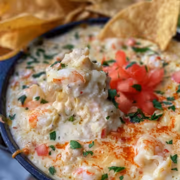 Creamy Crab & Shrimp Queso Dip taken with iphone 15 pro max --iw 2 --ar 4:5 --v 6.0 --raw