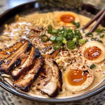 Creamy Garlic Chicken Ramen taken with iphone 15 pro max --iw 2 --ar 4:5 --v 6.0 --raw