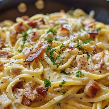 Creamy Irish Pasta with Bacon & Cabbage taken with iphone 15 pro max --iw 2 --ar 4:5 --v 6.0 --raw