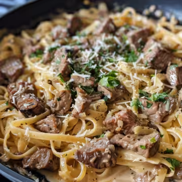 Creamy Parmesan Beef Linguine with Garlic Butter Sauce taken with iphone 15 pro max --iw 2 --ar 4:5 --v 6.0 --raw