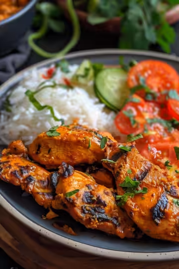 Creamy Peri-Peri Chicken with Rice taken with iphone 15 pro max --iw 2 --ar 4:5 --v 6.0 --raw