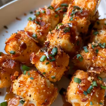 Crispy Bacon Mozzarella Poppers with Maple Glaze taken with iphone 15 pro max --iw 2 --ar 4:5 --v 6.0 --raw