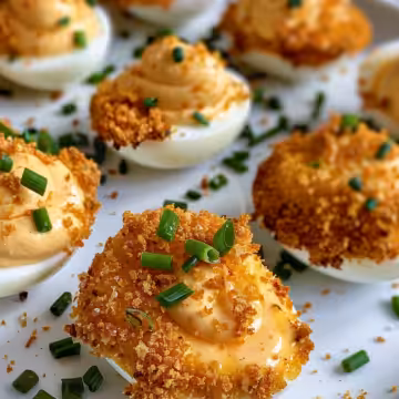 Crispy Fried Deviled Eggs taken with iphone 15 pro max --iw 2 --ar 4:5 --v 6.0 --raw