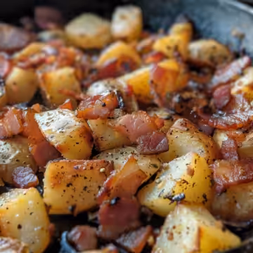 Crispy Irish Bacon Potato Skillet taken with iphone 15 pro max --iw 2 --ar 4:5 --v 6.0 --raw