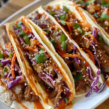 Crockpot Korean Beef Tacos with Gochujang Slaw taken with iphone 15 pro max --iw 2 --ar 4:5 --v 6.0 --raw