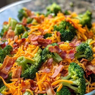 Crunchy Broccoli Salad with Bacon and Cheddar taken with iphone 15 pro max --iw 2 --ar 4:5 --v 6.0 --raw