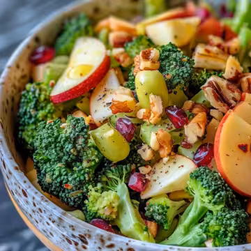 Delicious Honeycrisp Apple Broccoli Salad taken with iphone 15 pro max --iw 2 --ar 4:5 --v 6.0 --raw